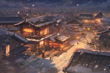 日本の街の雪景色