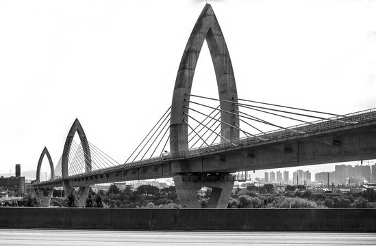 Paldalgyo Bridge in Daegu City South Korea, a retro-style black and white photo