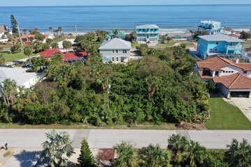 Fototapeta na wymiar Aerial view of Florida beach community with high end houses, Flagler Beach, Florida, USA.