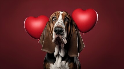 Funny Basset Hound Dog Wearing Heart , Background Image,Valentine Background Images, Hd