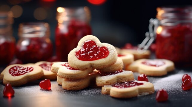 Homemade Cookies Form Hearts Red Jam, Background Image,Valentine Background Images, Hd