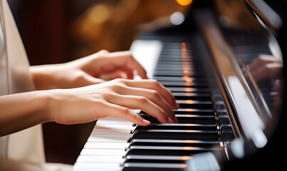 Obraz premium hands playing the piano, Generative AI