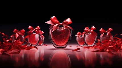 Perfume Red Ribbon Hearts Valentines Day, Background Image,Valentine Background Images, Hd