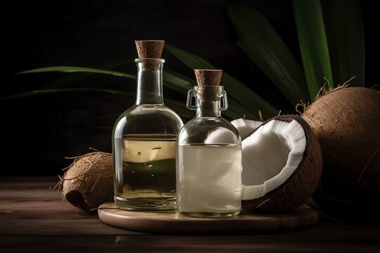Benefits of coconut MCT oil for health. Generative AI