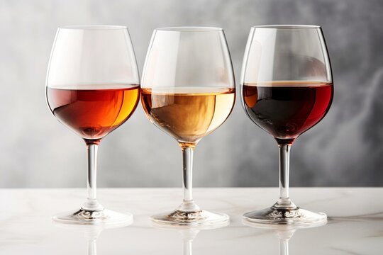 Three glasses of white, rosé, and red wine. Generative AI