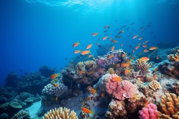 Fototapeta na wymiar Underwater coral reef with vibrant fishes. Generative AI