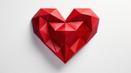 Naklejka na ściany i meble Red Voluminous Origami Heart Above White, Background Image,Valentine Background Images, Hd