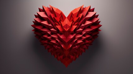 Red Voluminous Origami Heart Above White, Background Image,Valentine Background Images, Hd