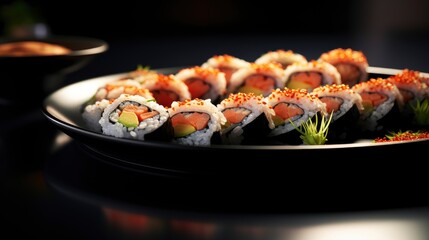 Sushi Rolls Laid Out Black Plate, Background Image,Valentine Background Images, Hd