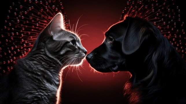 Valentines Day Card Cat Dog Heart , Background Image,Valentine Background Images, Hd