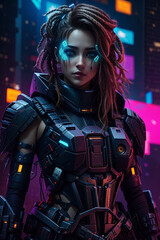 Naklejka premium cyberpunk girl future tech 