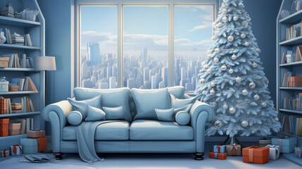Retro Postcard template of christmas and new year celebration. Christmas tree drawings. Ai generative.