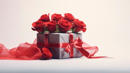 Beautiful Gift Box Roses On Red , Background Image,Valentine Background Images, Hd