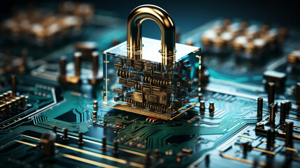 Cybersecurity-themed polygonal wireframe technology