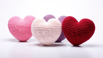 Fototapeta premium Crocheted Amigurumi Pink Red White Hearts, Background Image,Valentine Background Images, Hd