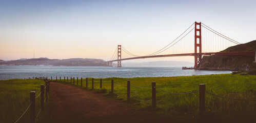 SF Golden Gate Bridge - Grassy Foreground - Panoramic