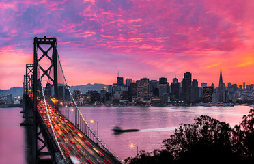 San Francisco Skyline / Cityscape During Vibrant Sunset - 2010  - obrazy, fototapety, plakaty