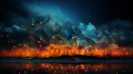 Energetic polygonal wireframe technology background