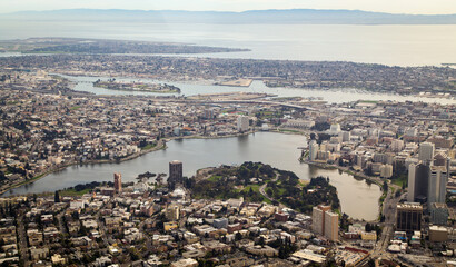 Lake Merritt in Oakland California Aerial View (Helicopter) 