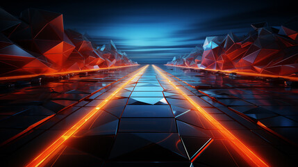 Neon polygonal wireframe technology background
