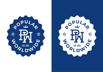PW Initial Letter Badge Emblem Logo Design