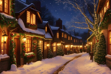 Obraz premium snowy city winding lane Lights a street with holiday downtown denver at christmas decoration