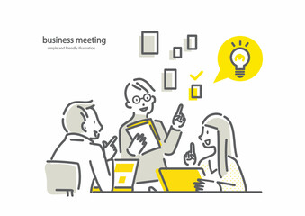 問題解決策　ビジネスミーティング　シンプルでお洒落な線画イラスト