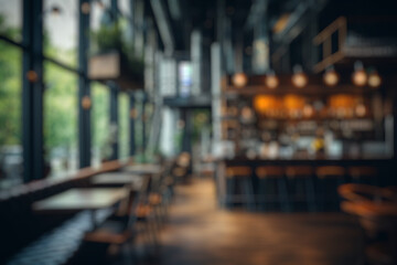 Abstract blur and defocused coffee shop cafe and restaurant interior for background - obrazy, fototapety, plakaty