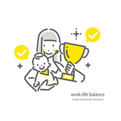 仕事とプライベートを両立する女性　シンプルでお洒落な線画イラスト