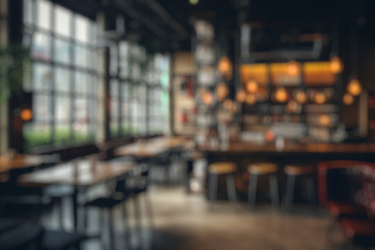 Abstract blur and defocused coffee shop cafe and restaurant interior for background