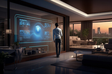 smart home interior - futuristic house concept - obrazy, fototapety, plakaty