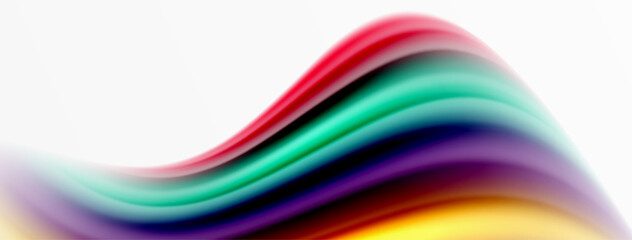 Rainbow color silk blurred wavy line background on white, luxuriously vibrant visually captivating backdrop. Stunning blend of colors reminiscent of rainbow, silky and gracefully blurred wavy pattern