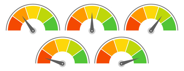 Scale risk meter. Indicators speedometer. From zero to limit. Satisfaction sign. Vector Illustration. 