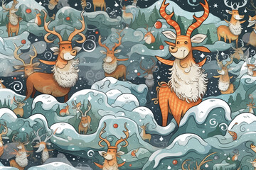 The cute Santa’s Reindeer Christmas pattern on a background is ideal for gift wrapping paper, .poster,backgrounds, and other high-quality prints.
