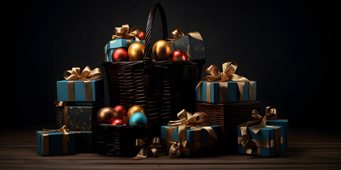 Fototapeta na wymiar Diverse Christmas Gift Collection,,, Pile of Wrapped Holiday Surprises