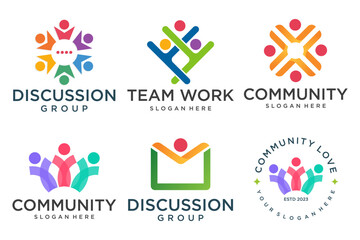 People, community, team, creative hub, social connection logo icons set.