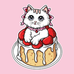 artwork illustrator and sticker design cute cat in the cake character