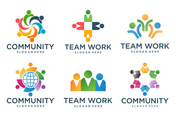 creative people logo design icon set ,symbol of community ,teamwork, family,and business group.