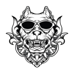 tattoo and t shirt design black and white hand drawn dog with glasses engraving ornament