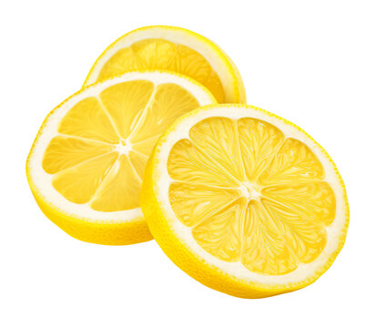 Slices of lemon, isolated on a transparency background, in the style of professional food photography, side-view low-angle photo - Generative AI