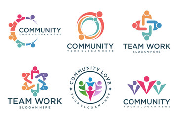 people teamwork logo icon set symbol of community,group and family.