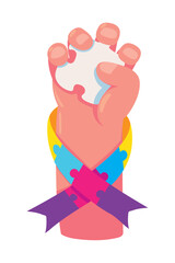 autism hand with ribbon puzzles