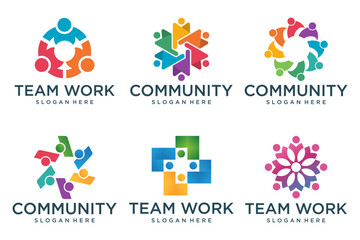 people teamwork logo icon set symbol of community,group and family.