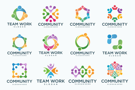 people teamwork logo icon set symbol of community,group and family.