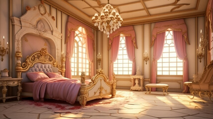 Princess bedroom in royal house. Luxury princess bedroom interior in victorian style. generative ai - obrazy, fototapety, plakaty