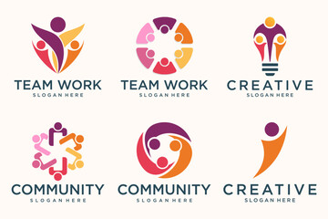 Fototapeta na wymiar People, community, team, creative hub, social connection logo icons set.