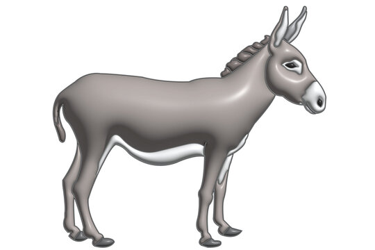 donkey on a white background, cartoon, 3d, burro, 
