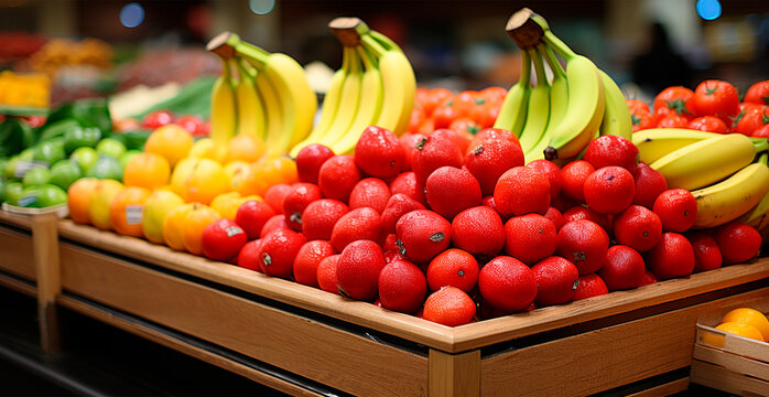 Grocery store, supermarket, fresh fruit market, eco food - AI generated image