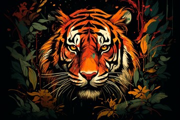 Artistic depiction of a magnificent tiger with a stylish art deco aesthetic. Generative AI
