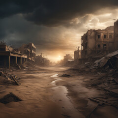 City in ruins due to the war